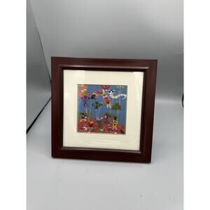 Framed Folk Art Embroidery Textile Kites Scene Latin American Wall Art